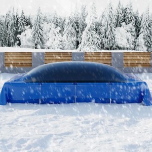 Aufblasbare, blaue Juskys Poolabdeckung (2x4 m) schützt Pool im Winter vor Schnee und Eis.