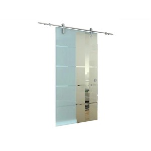 Glasschiebetür Hagen, ESG, 775mm, mit Edelstahl-Laufschiene, teil-satiniert für mehr Privatsphäre.