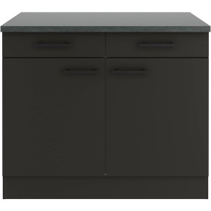 OPTIFIT Madrid420 Unterschrank, 100 cm, Anthrazit Matt mit Arbeitsplatte und schwarzen Griffen.