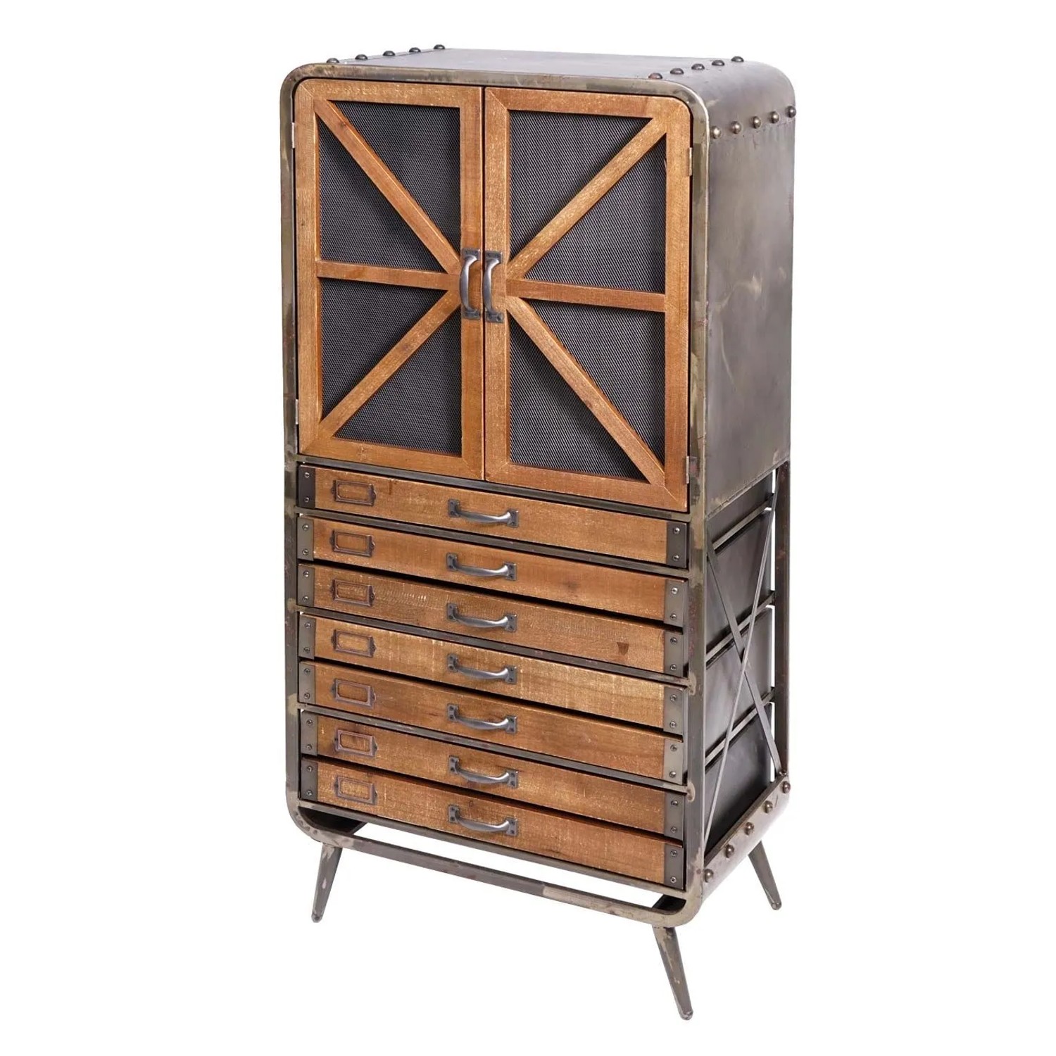 MCW Hochschrank F91 Industrial Tanne Holz Metall 128x60x33cm_5