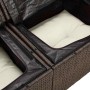 Detailaufnahme: Braunes vidaXL Garten-Sofa-Set aus Rattan mit Kissen und Stauraum.