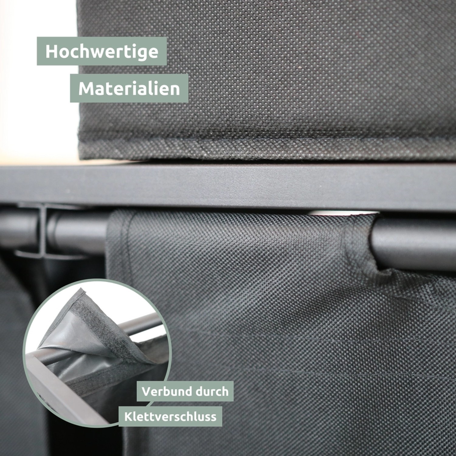 Detailaufnahme: holz4home Wäschekorb mit 2 Fächern, ausziehbar, Eiche Natur. Fokus auf Material und Klettverschluss.