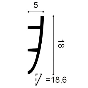 Detailzeichnung der weißen ORAC DECOR C374 Eckleiste für indirekte Beleuchtung mit Maßangaben.