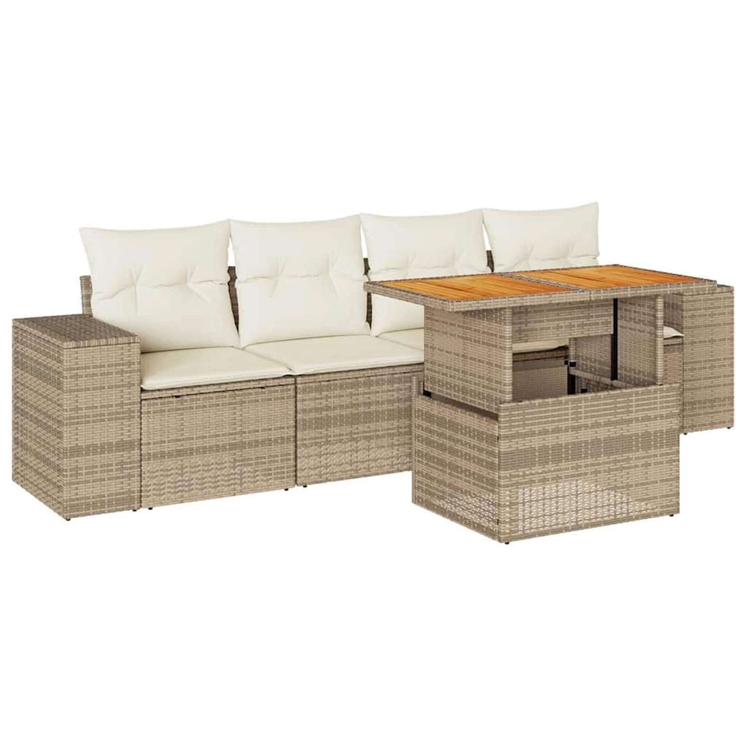 vidaXL 5-Tlg Garten-Sofagarnitur mit Kissen Beige Poly Rattan 3327320 günstig online kaufen