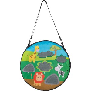 Hudora Klett Dartspiel Safari, Ø 40cm, mit Giraffe, Löwe und Zebra. Inkl. 6 Bälle und Aufhängegurt.