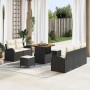 Schwarzes 8-tlg. vidaXL Garten-Sofa-Set aus Poly Rattan mit Tisch und Hockern.