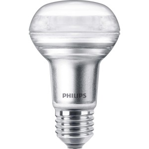 Philips LED Reflektorlampe E27, 3W, R63, 210 Lumen, 10,2x6,3 cm. Warmweißes Licht.
