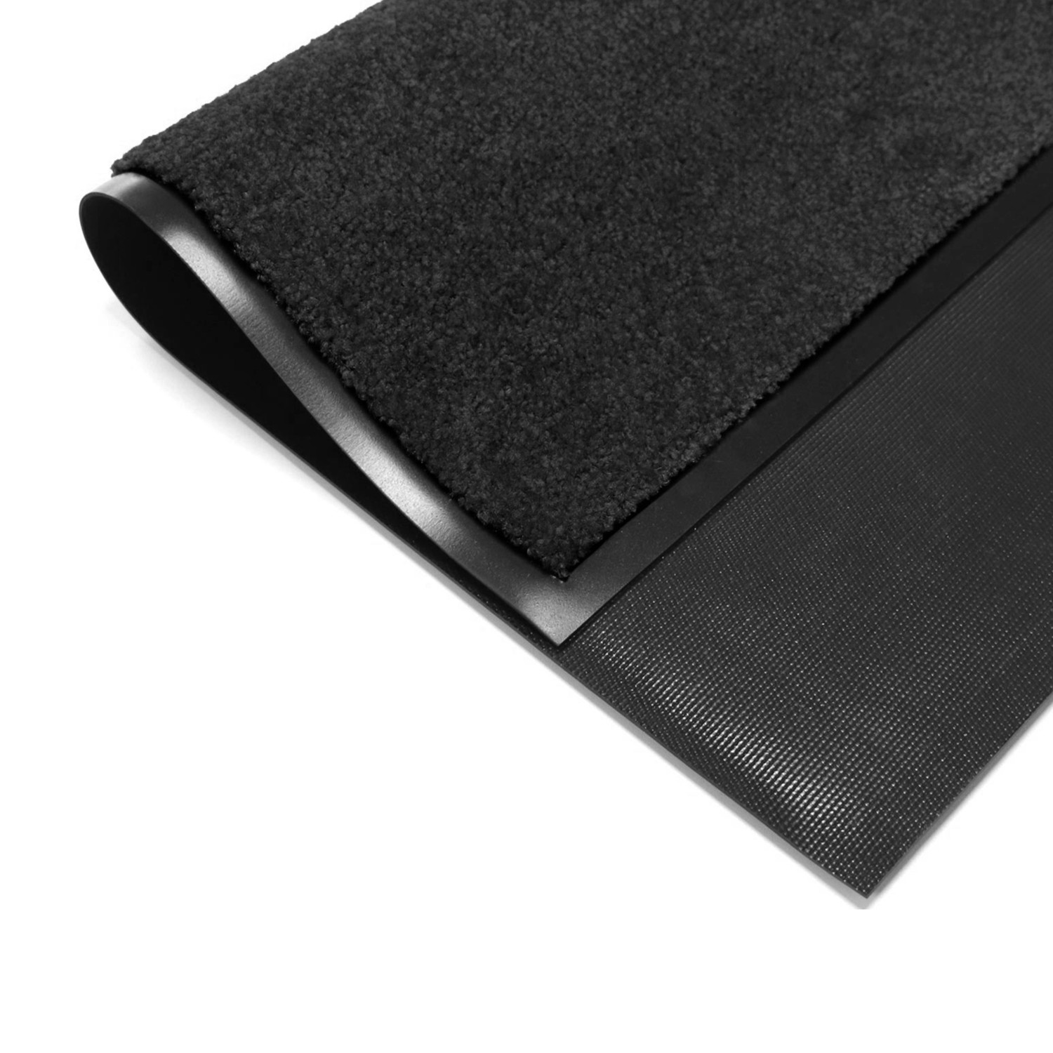 Schwarze Primaflor Schmutzfangmatte Clean, 60x180cm, mit Vinylrücken und Gummirand.