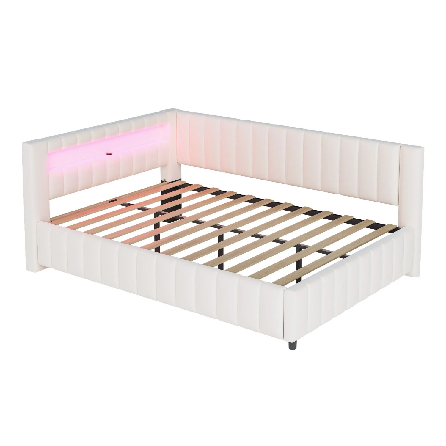 Merax Schlafsofa 140x200cm LED USB Samt Beige