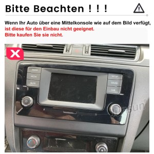 Skoda Mittelkonsole mit Radio und rotem X. Warnung: Junsun Autoradio nicht für diesen Konsolentyp geeignet.