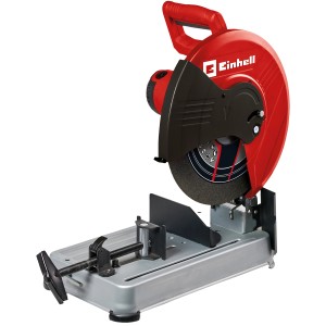 Einhell Metall-Trennmaschine TC-MC 355/1: Rote Metallsäge mit Trennscheibe und silbernem Sockel.