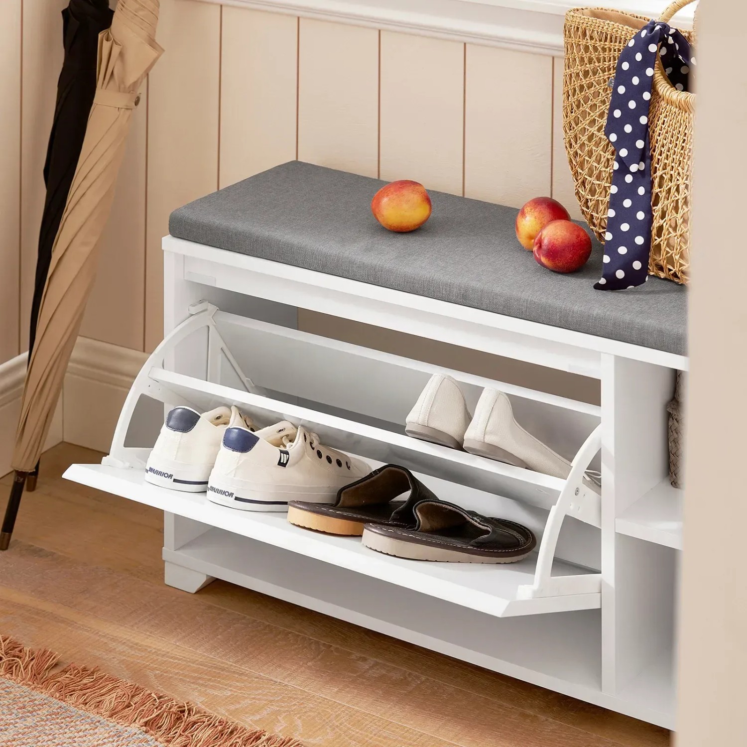 SoBuy Schuhkipper mit 1 Klappe und 2 Offenen Fächern MDF Weiß FSR119-W_6