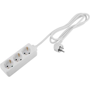 Weiße 3-fach Tischsteckdose mit 1,4 m Kabel für den Innenbereich.