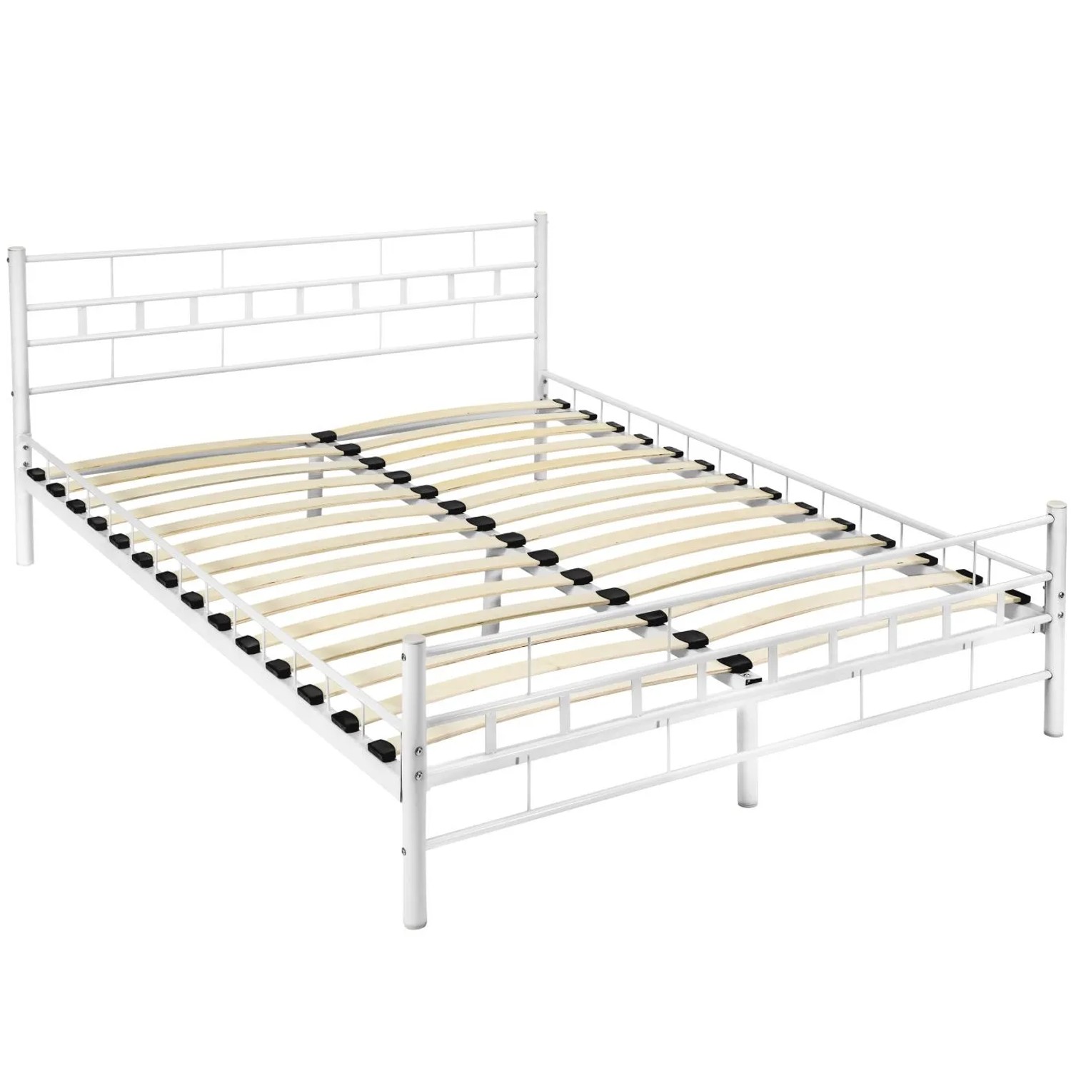Tectake Metallbett Malta Robustes Stahlgestell Mit Holzlattenrost  203 x 147 x 76 cm Weiß