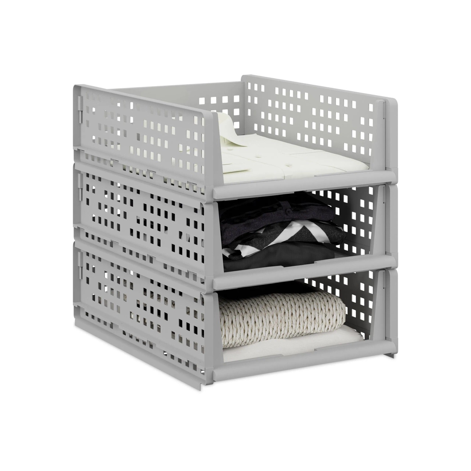 Relaxdays Schrank Organizer Kunststoff Grau Stapelbar 3er Set 13 x 33,5 x 43,5 cm 550 g