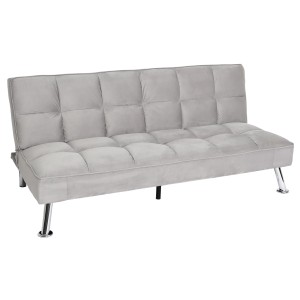 Graues MCW Sofa K21 aus Samt mit verstellbarer Rückenlehne und Chromfüßen.