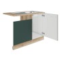 OPTIFIT Savona405 Spülenschrank-Set in Steingrün mit Edelstahlspüle und Arbeitsplatte in Wildeiche Nachbildung.