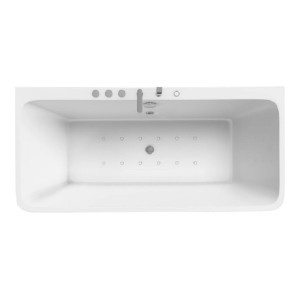 Freistehende, weiße Jet-Line Badewanne Vallerie mit Whirlfunktion, Top-Ansicht.