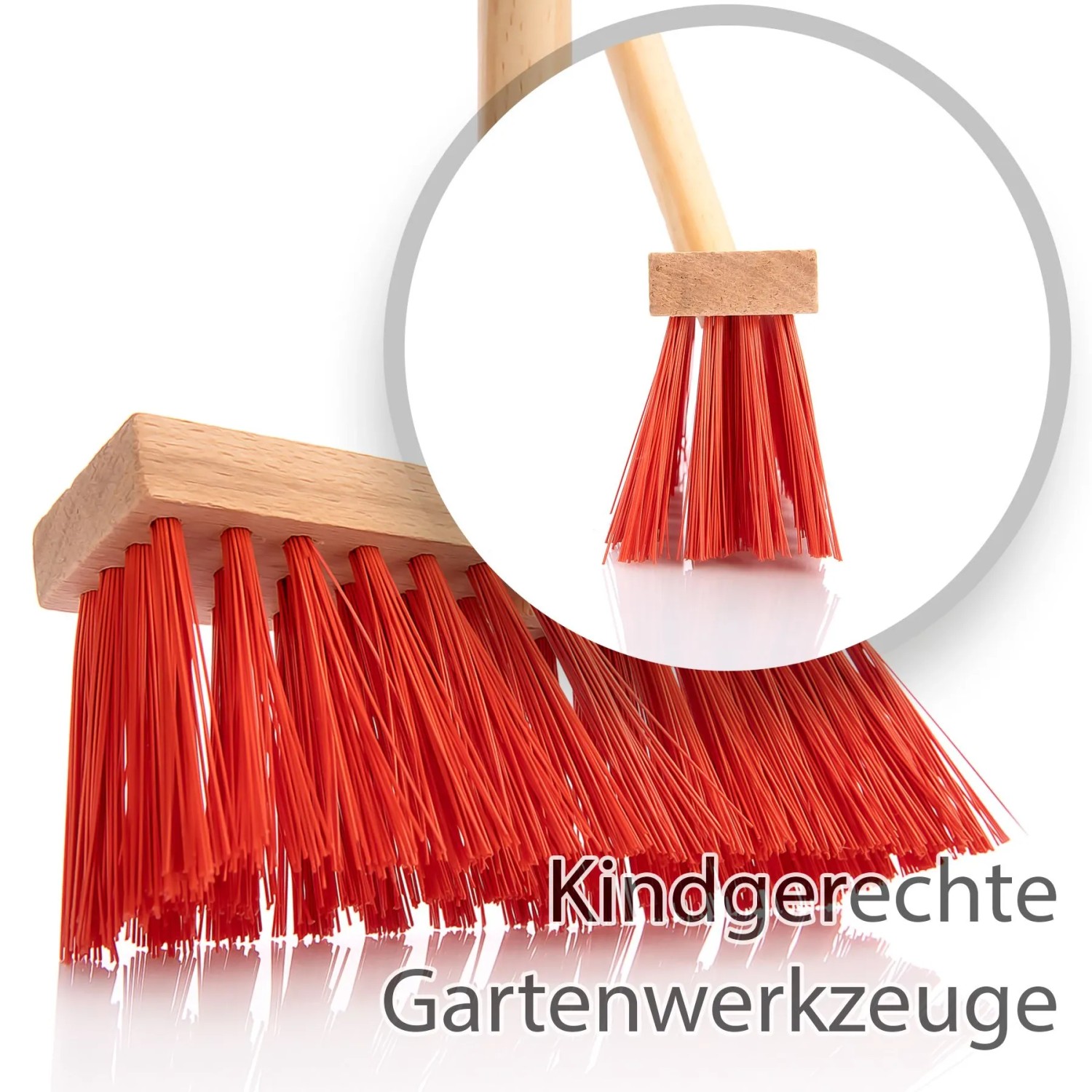 BigDean Kinder Besen Straßenbesen Mit Extra Starken Roten Borsten Kindgerechte Gartengeräte Straßenbesen Mit Stabilem Holz Stiel_4
