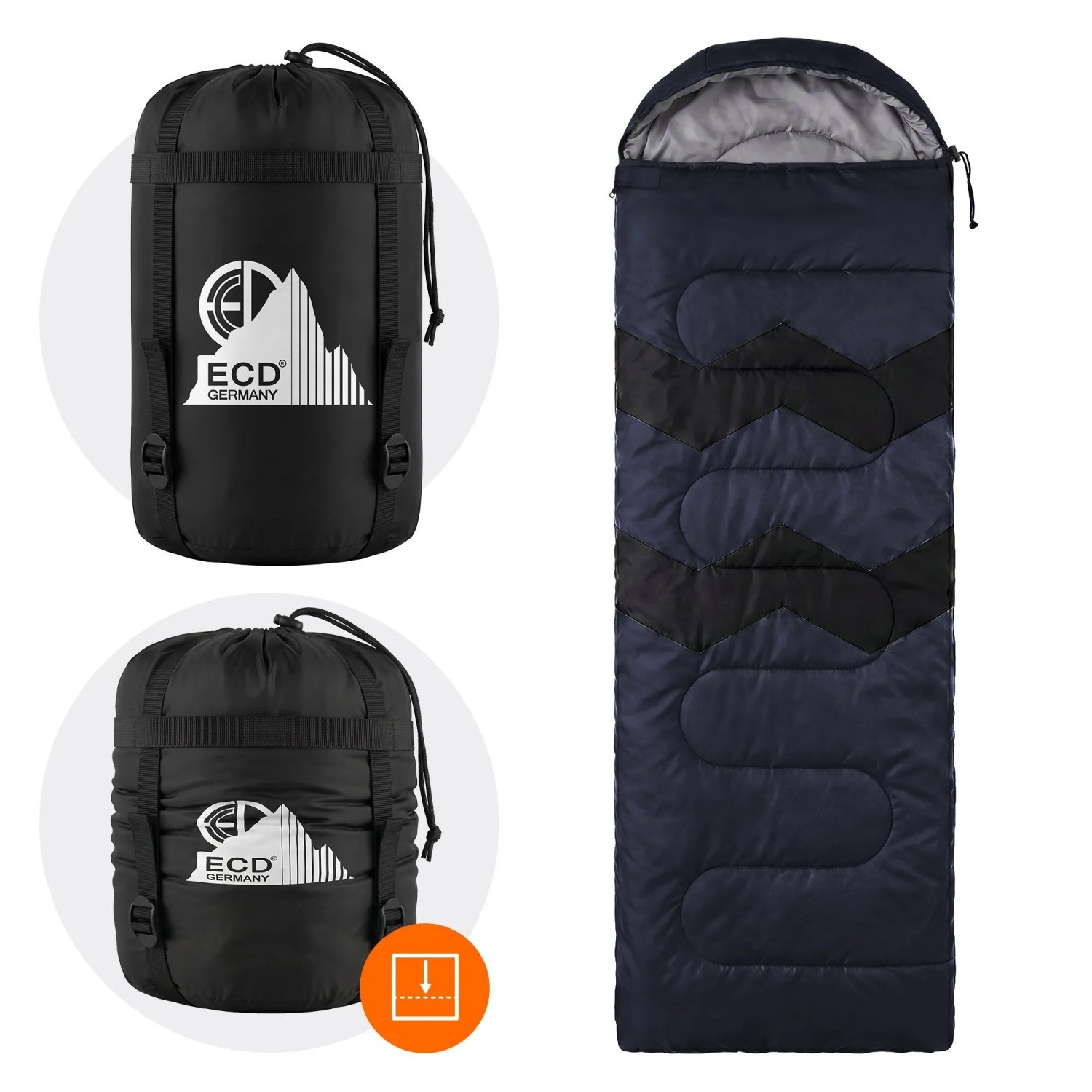 ECD Germany Schlafsack Outdoor, dunkelblau, 210x72 cm, mit Packsack. Camping & Trekking Zubehör.