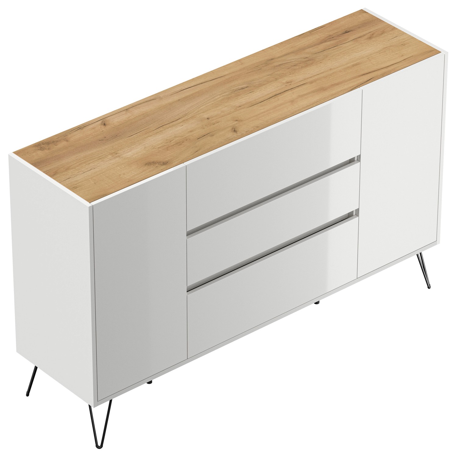 Posseik Sideboard Industrial O 3 Schubladen 2 Türen 155 cm Weiß Eiche Top günstig online kaufen
