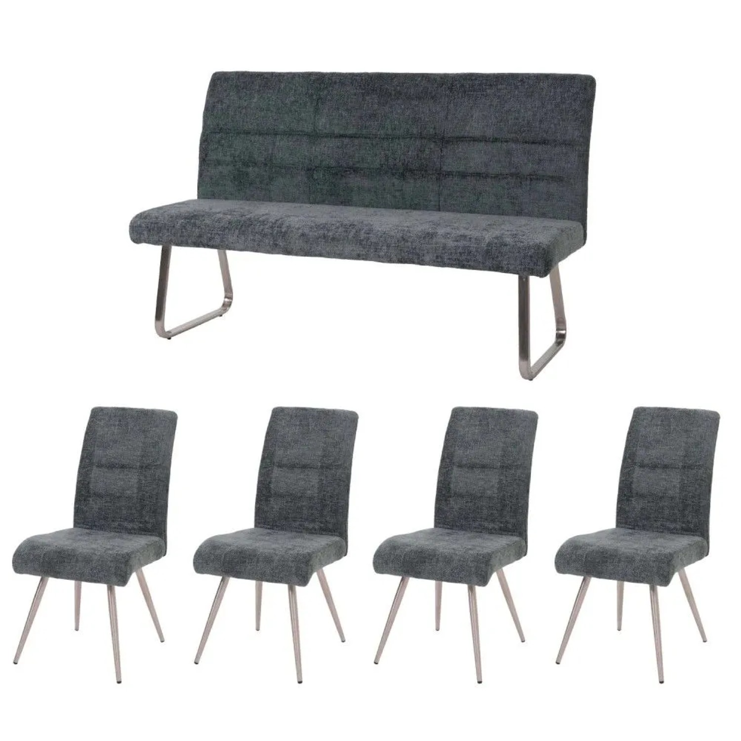 MCW Esszimmer-Set G55 4er-Set Stuhl + Sitzbank 160cm  5-teilig Stoff Chenille Blau-Grün