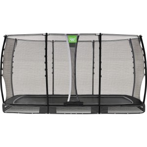 Schwarzes EXIT Allure Classic Bodentrampolin 214x366 cm mit Sicherheitsnetz.