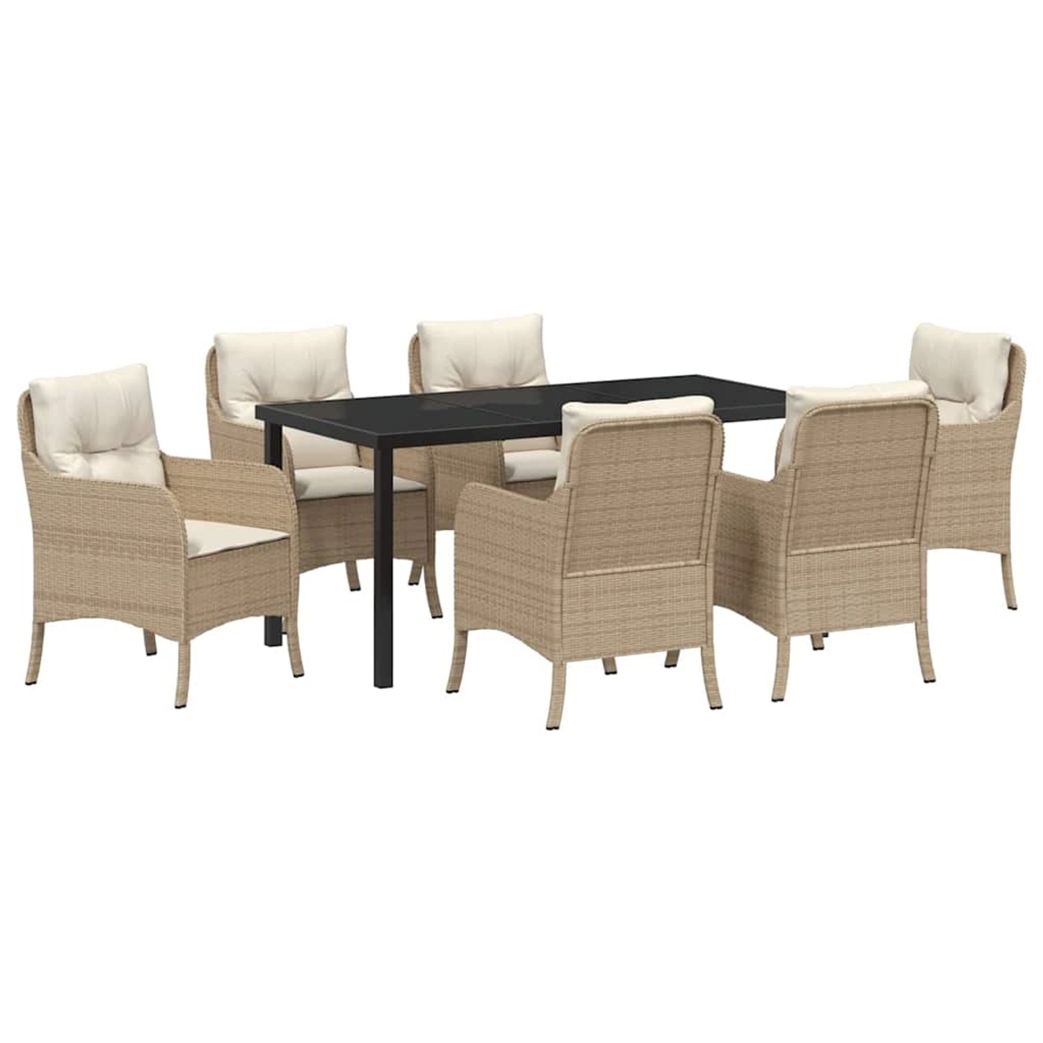 vidaXL 7-Teilige Garten-Essgruppe mit Kissen Beige Poly Rattan 3380173 günstig online kaufen