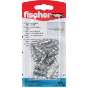 Fischer Gipskartondübel GKM K (10 Stk.) aus Metall, selbstbohrend für hohe Tragkraft.