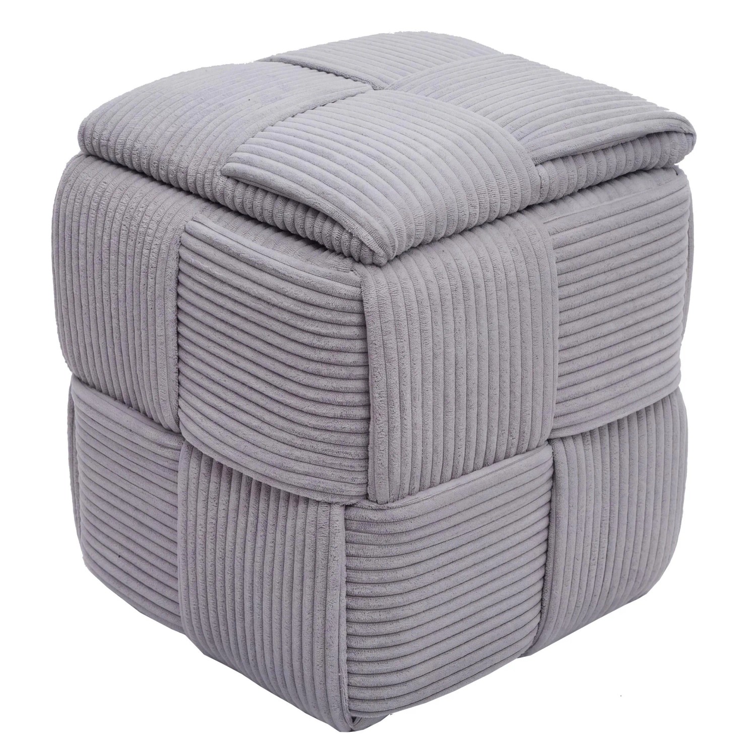 MCW Hocker Q47 Deckel Staufach Stoff Cord 43x40x40cm Dunkelgrau