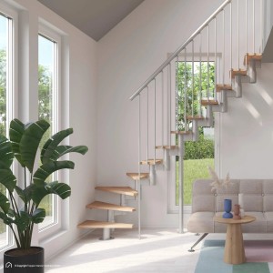 Treppen Intercon Raumspartreppe Torino Mittelholmtreppe Italo-Silber mit Stufenbreite 70 cm Buche Naturbelassen Rechtsgewendelt 14 Stufen