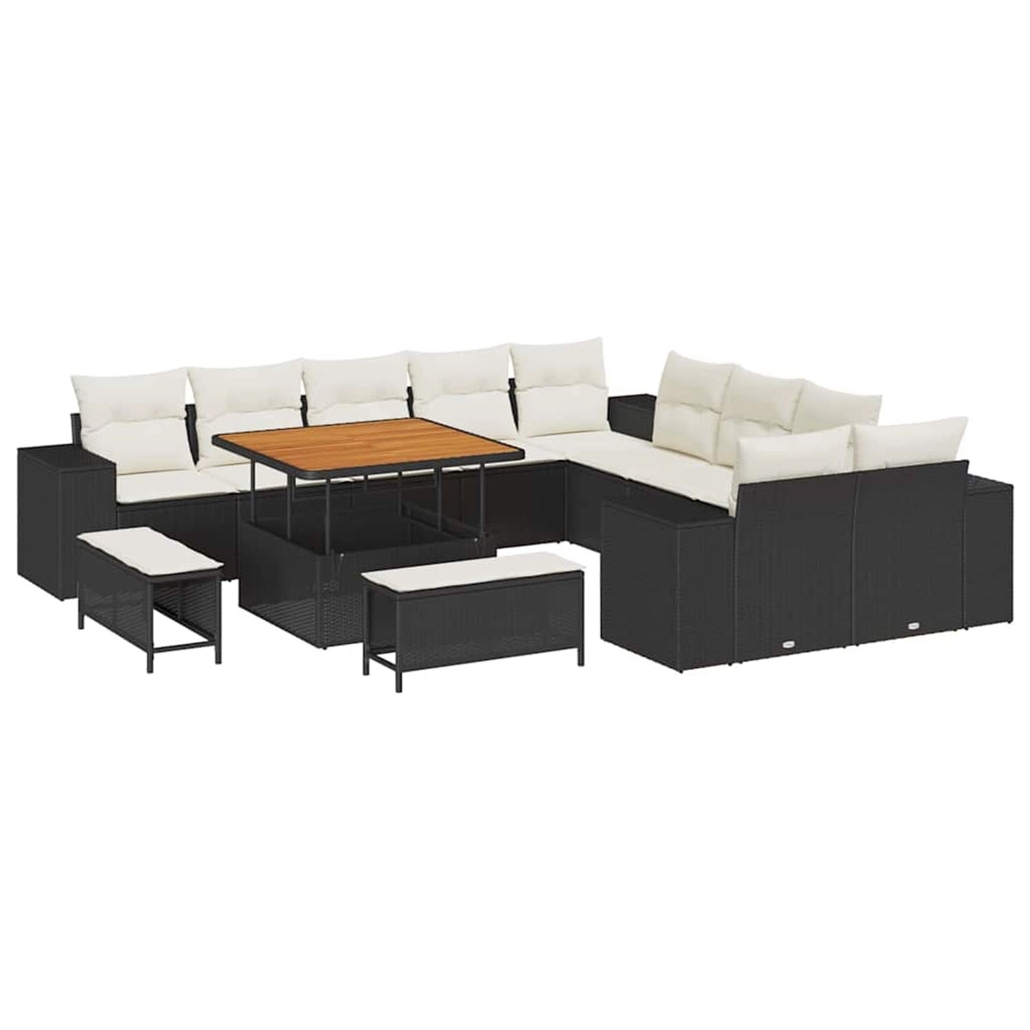 vidaXL Garten-Sofa-Set Höhenverstellbar 13-Tlg Schwarz Poly Rattan 3362055 günstig online kaufen