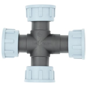 Kreuzstück mit Überwurfmuttern, 30,3 mm (Rp 1) IG, für Pumpen und Hauswasserwerke.