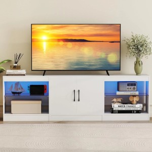 Costway 3-In-1 TV-Schrank Fernsehtisch mit Led Beleuchtung Weiß