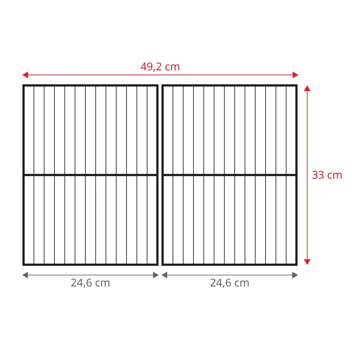 Abmessungen der Grillroste für Taino Compact 3+0 Gasgrill: 49,2 x 33 cm.