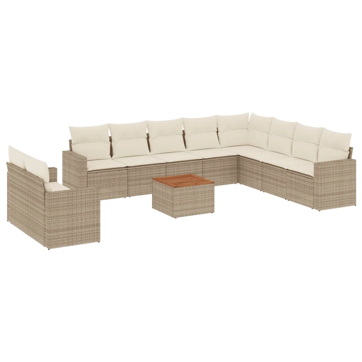 vidaXL 11-Tlg Garten-Sofagarnitur mit Kissen Beige Poly Rattan 3256527