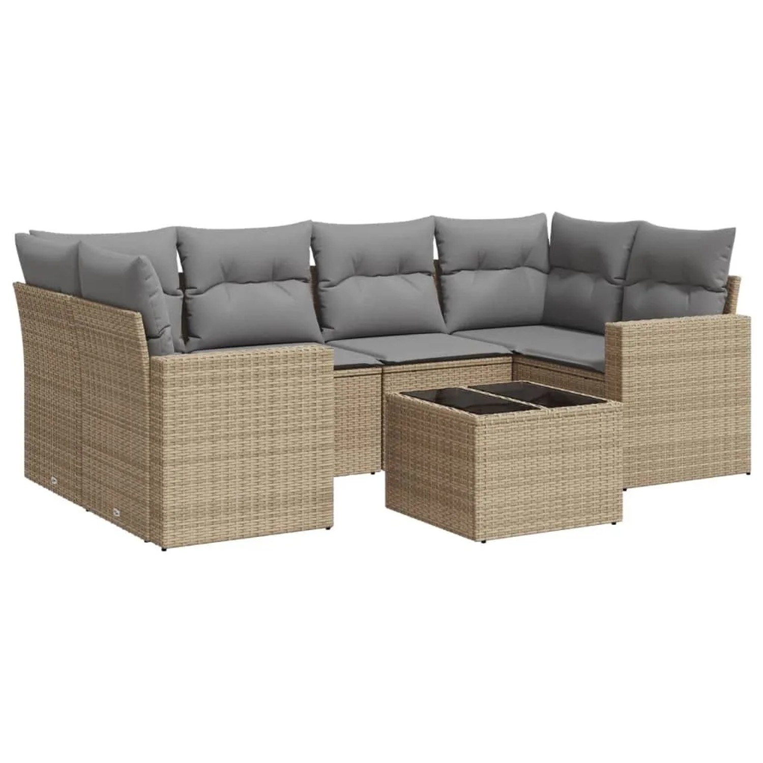 vidaXL 7-Tlg Garten-Sofagarnitur mit Kissen Beige Poly Rattan 3251056
