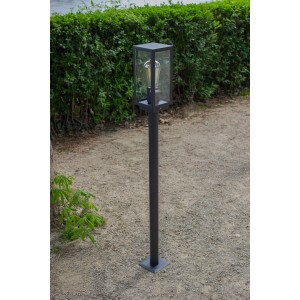 Schwarze Eco-Light Wegeleuchte Karo mit Dämmerungssensor, eckige Form. Außenleuchte für Garten und Hof.