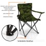 Faltbarer Campingstuhl im Camouflage-Design mit Getränkehalter und Stahlgestell.