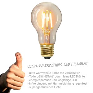 Satisfire Lichterkette mit E27 Filament Glühbirne, warmweißes Licht für Terrasse & Biergarten.