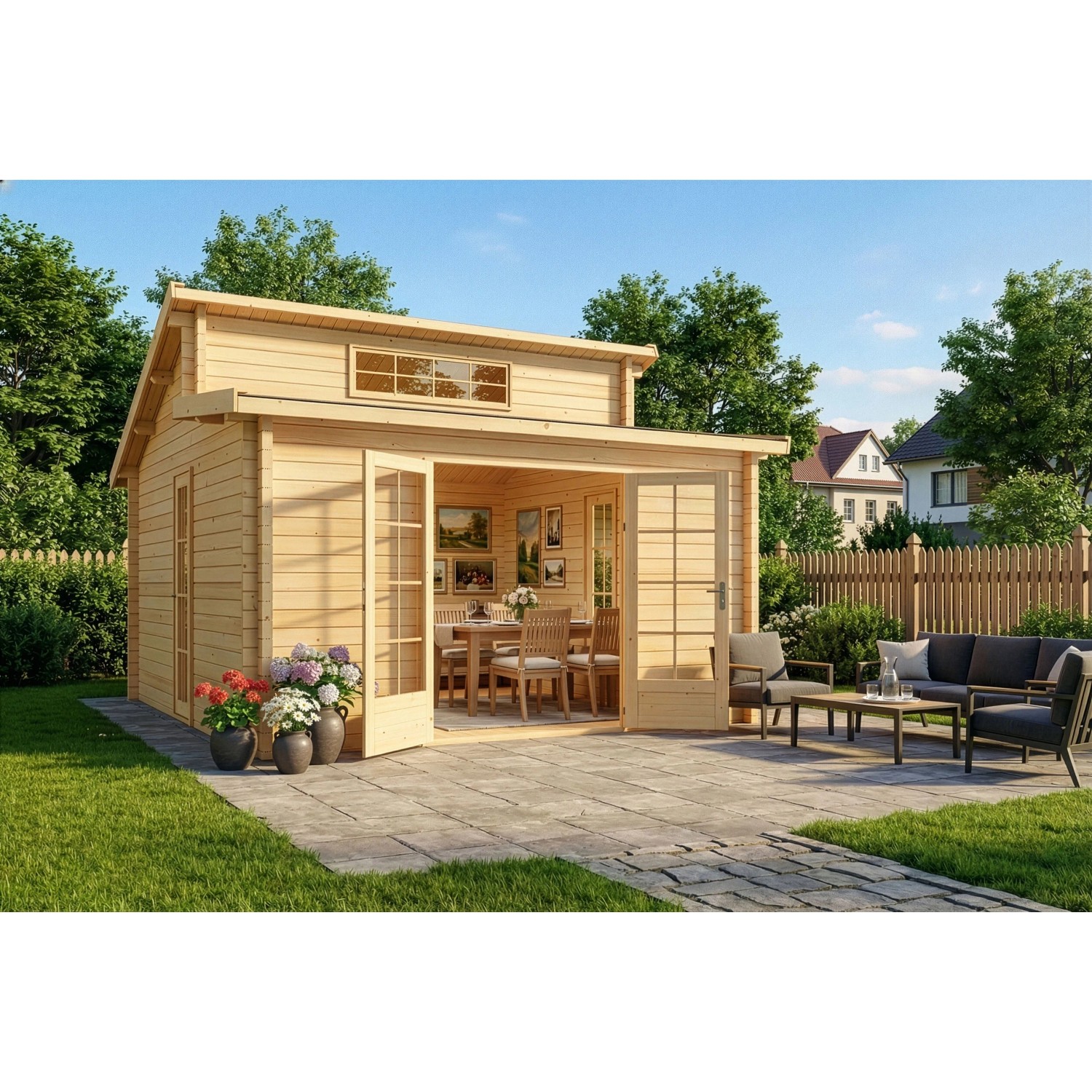Carlsson Gartenhaus Lausitz Pultdach Unbehandelt 400 cm x 440 cm