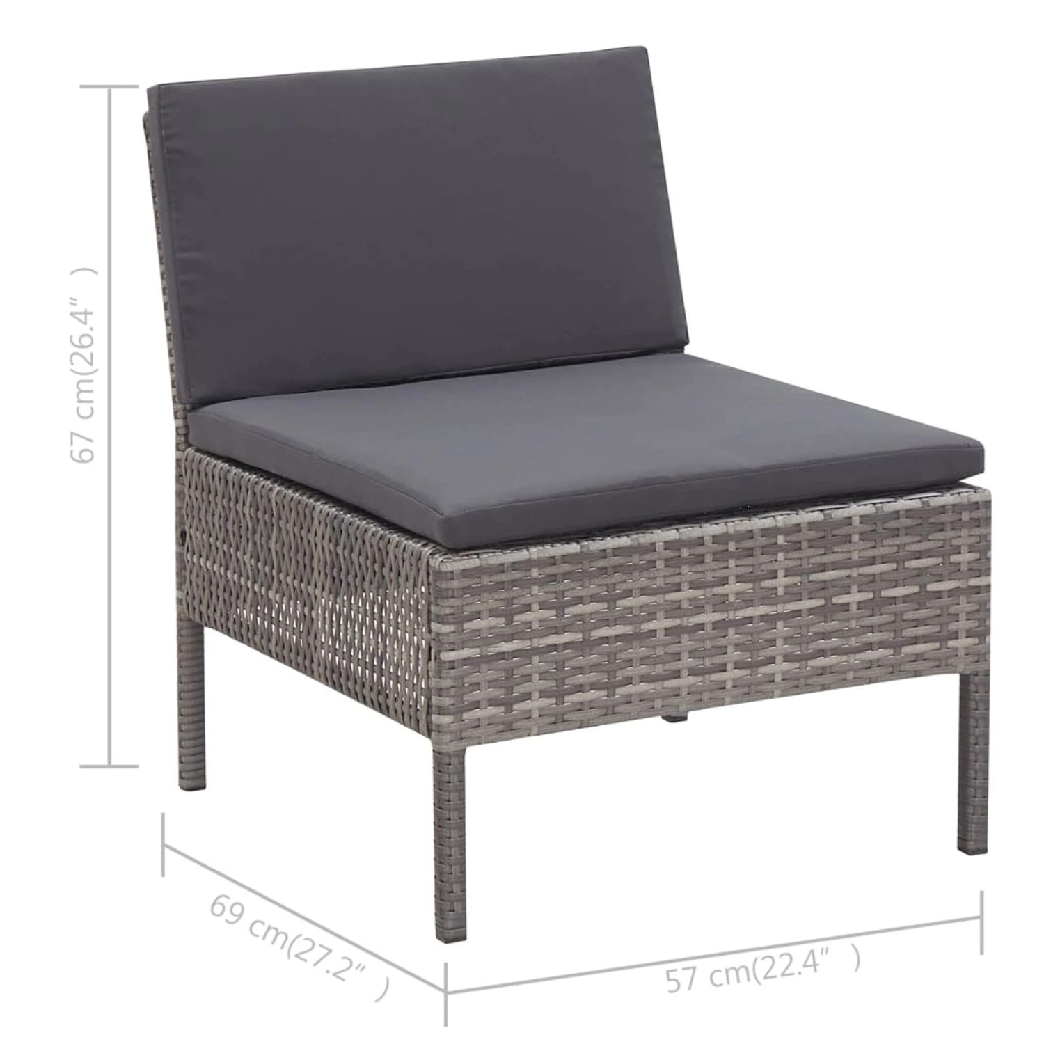 Graues vidaXL Gartenmöbel Lounge-Set Element mit anthrazitfarbenen Auflagen aus Polyrattan.