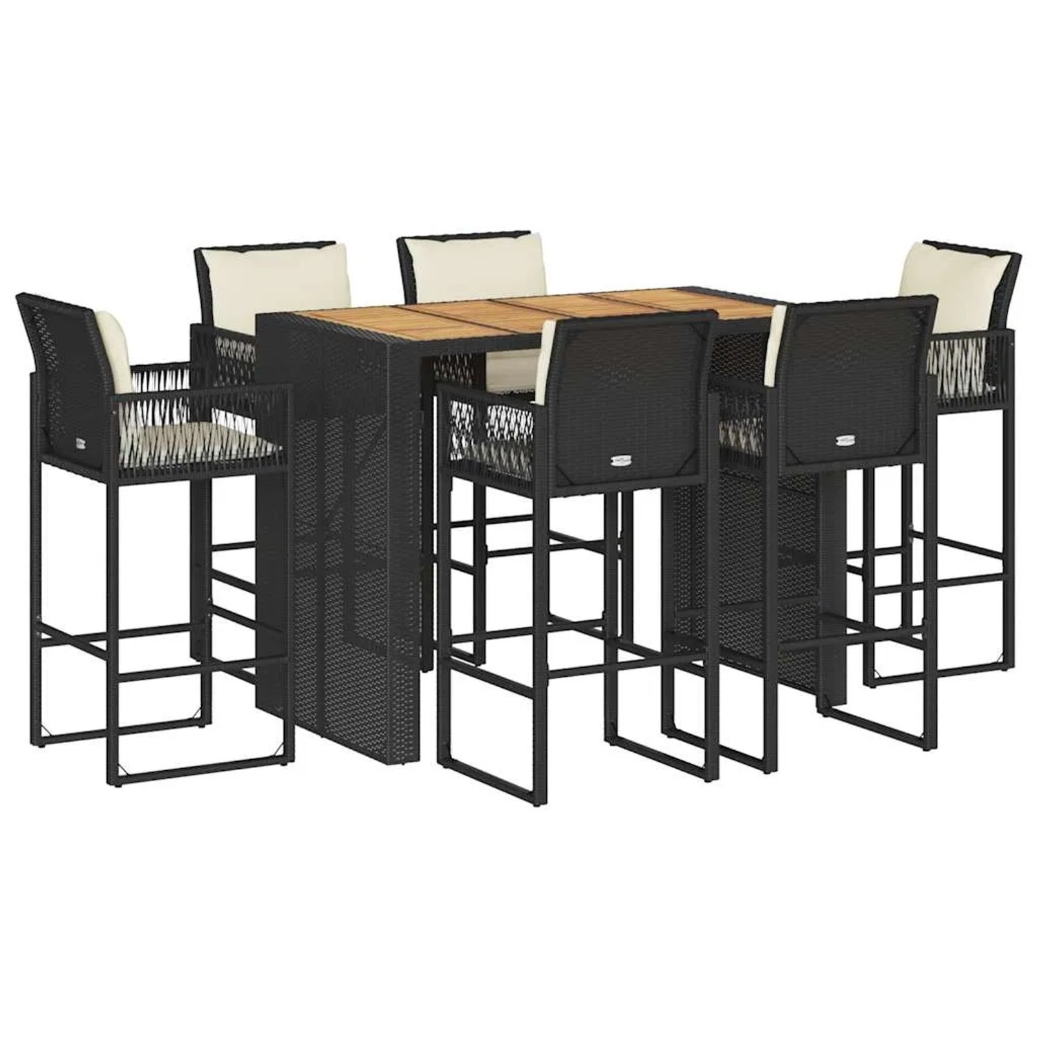 vidaXL 7-Tlg Gartenbar-Set mit Kissen Schwarz Poly Rattan Akazie 3328902