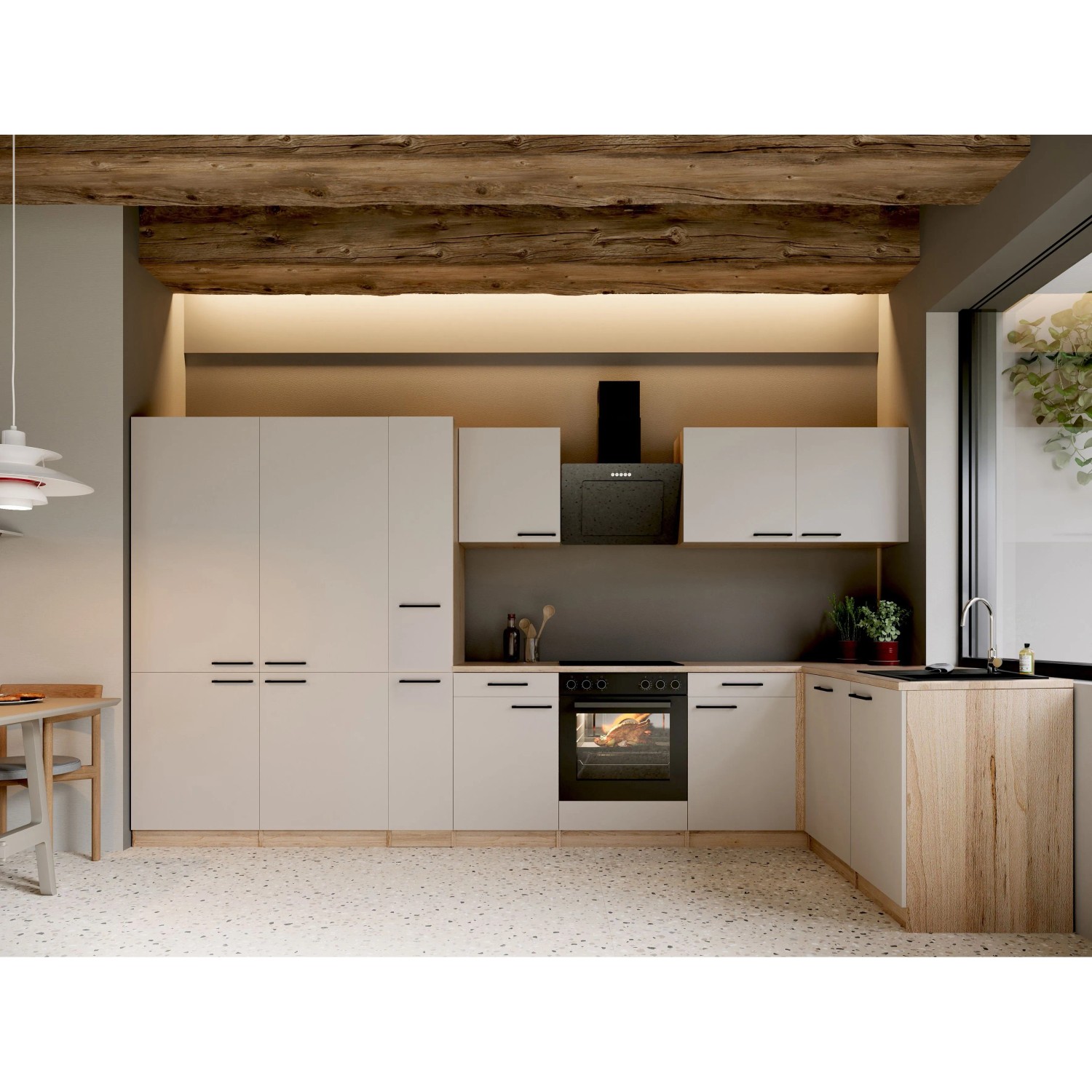 Respekta Merle L-Küche 370 cm Kaschmir French Door