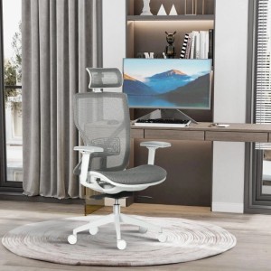 Grauer Vinsetto Bürostuhl mit ergonomischer Netzrückenlehne, Kopflehne, Armlehnen und Rollen. Höhenverstellbar.