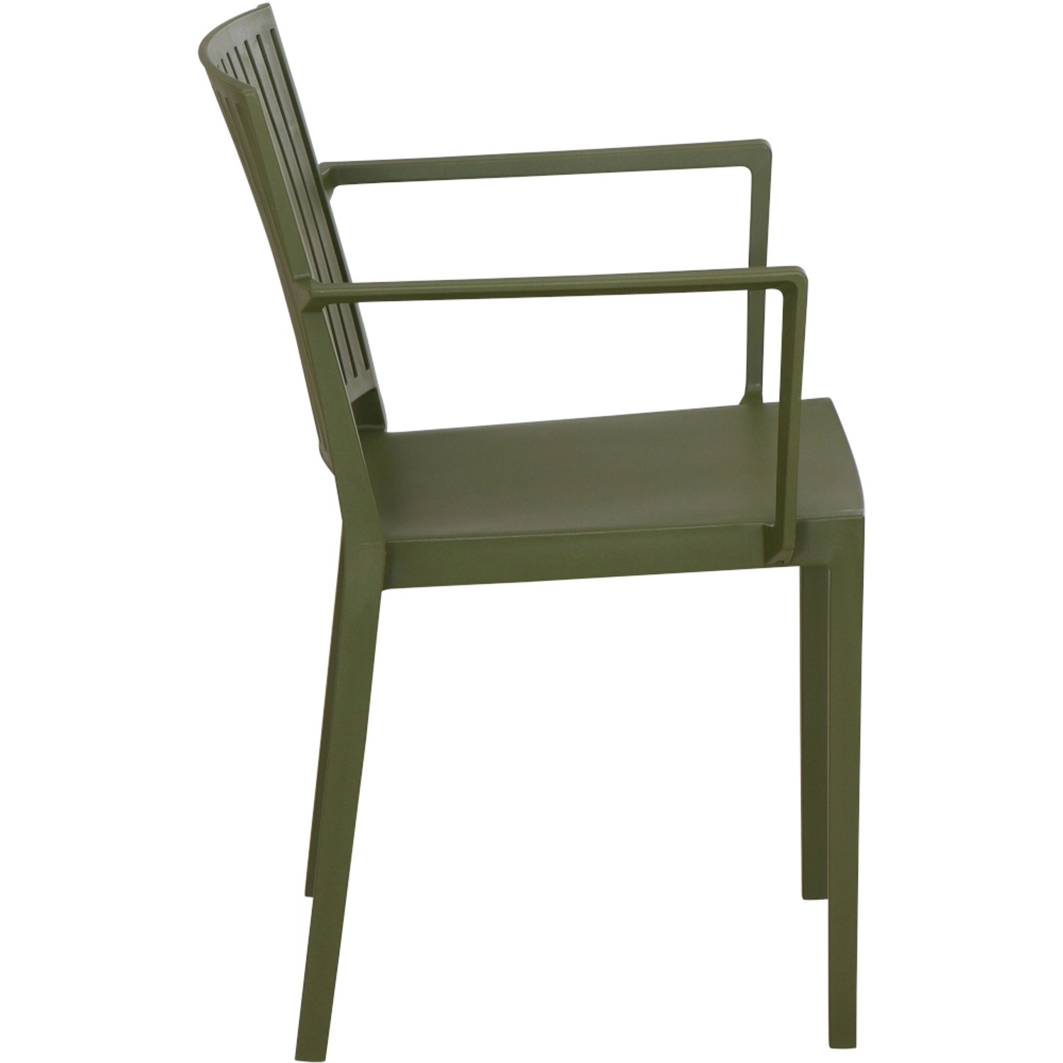 Siena Garden Lane Stapelsessel in Olive: Gartenstuhl aus recycelbarem Material mit Armlehnen.