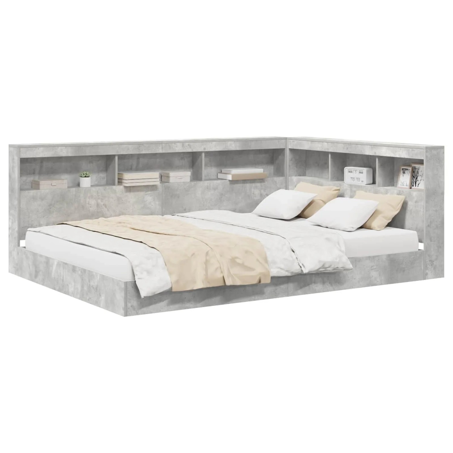 vidaXL Bücherregal-Bett Betongrau 160 x 200 cm Holzwerkstoff 3335741