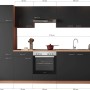 Respekta Küchenzeile KB270BGEC, 270 cm, Grau/Buche Nachbildung, mit E-Geräten und Spüle.
