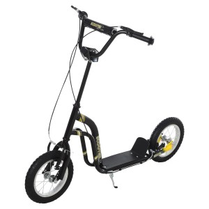 HOMCOM Kinderroller mit Luftreifen, schwarz und goldfarben.