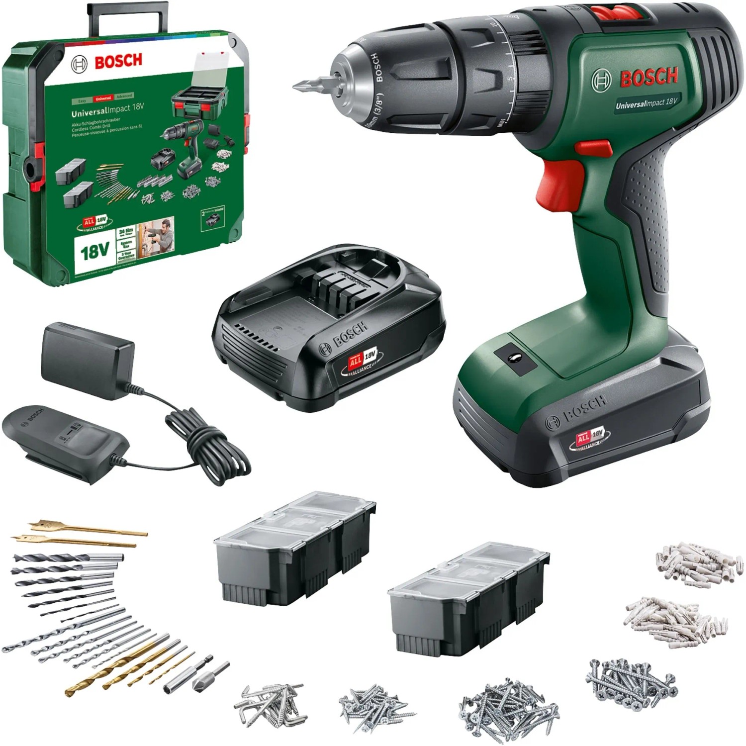 Bosch Akku-Schlagbohrschrauber UniversalImpact 18 V inkl. Box und 241 Zubehören